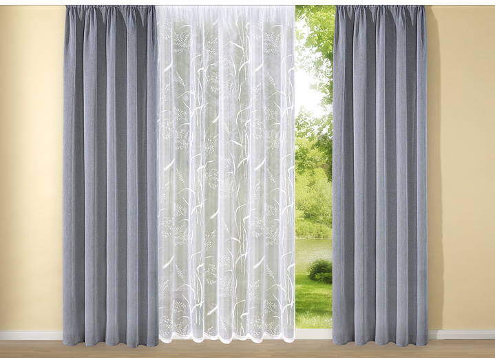 Klassisch - Store mit Streublumendessin, in Größe 140 (125x300 cm) bis 298 (245x600 cm), in Farbe WEISS Ansicht 3