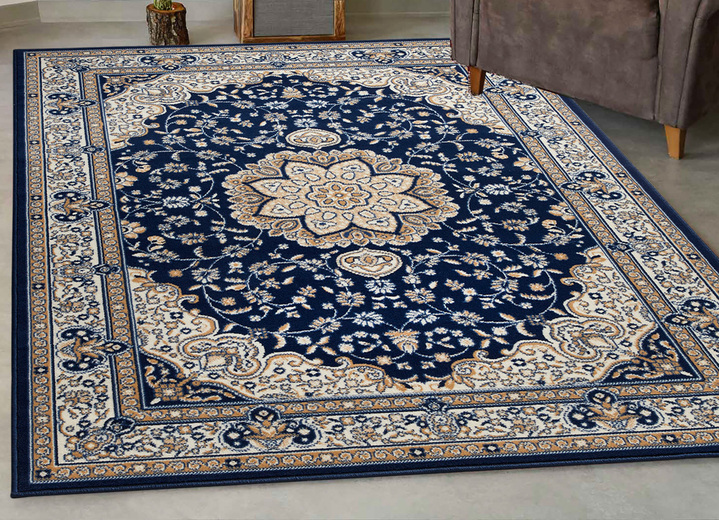 Klassisch - Brücken und Teppiche mit orientalischen Ranken- und Blütenmustern, in Größe 111 (60x110 cm) bis 288 (240x330 cm), in Farbe BLAU Ansicht 1