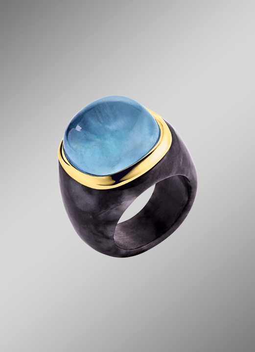 - Damenring mit echt Aquamarin und Ringschiene aus echter Jade, in Größe 160 bis 220, in Farbe  Ansicht 1