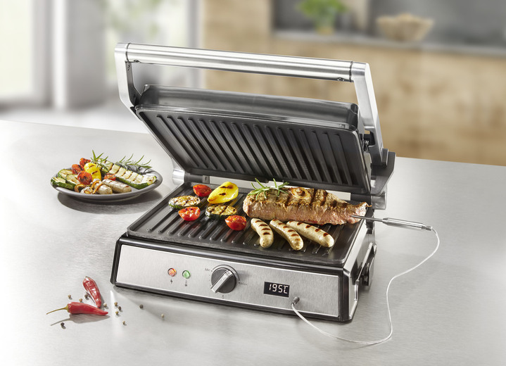 Küchengeräte - Kontaktgrill mit antihaftbeschichteten Grillplatten, in Farbe EDELSTAHL-SCHWARZ Ansicht 1