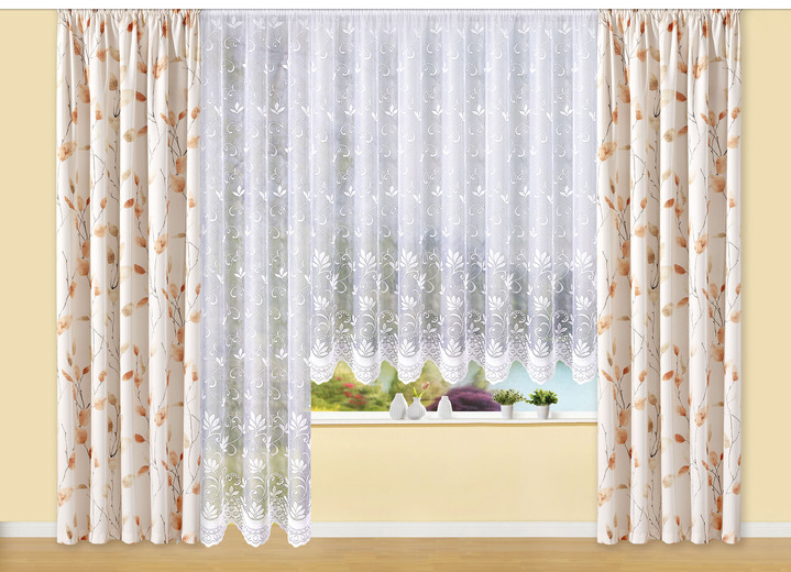 Klassisch - Übergardine mit Blättermotiv, in Größe 358 (H145xB140 cm) bis 456 (H245xB140 cm), in Farbe TERRA Ansicht 2