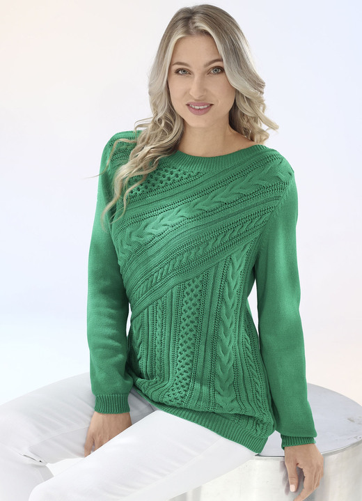 Pullover - Pullover in Strukturmix Ansicht 2 Pullover - Pullover in Strukturmix, in Größe L(44/46) bis XS(32/34), in Farbe GRÜN Ansicht 2