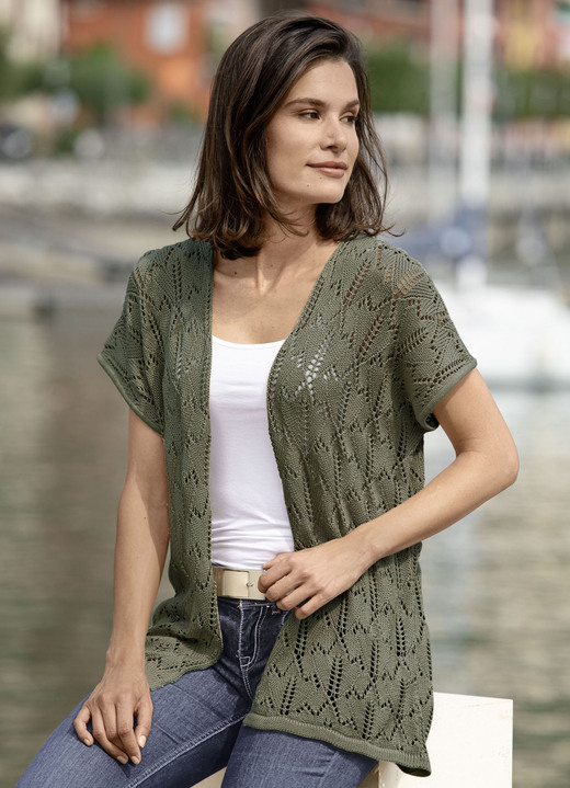 Jacken, Westen & Sets - Strickweste mit Ajourmuster, in Größe 036 bis 052, in Farbe BEIGE Ansicht 7