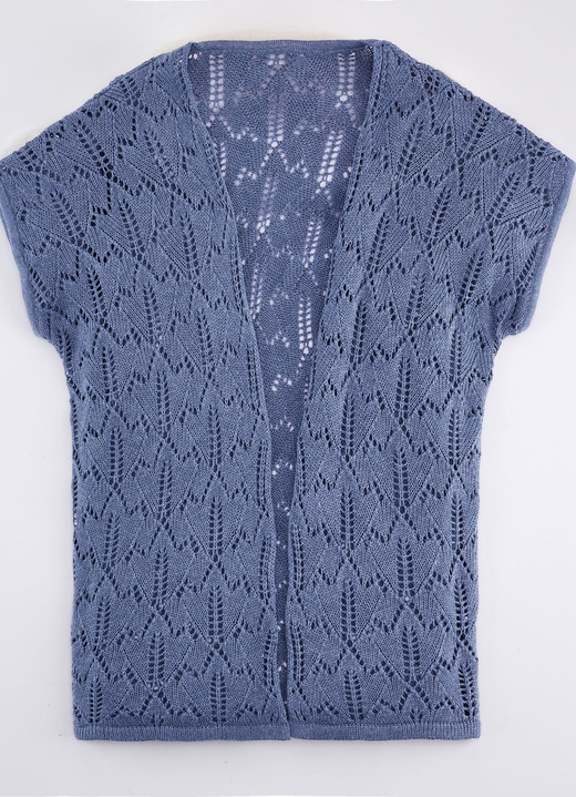 Jacken, Westen & Sets - Strickweste mit Ajourmuster, in Größe 036 bis 052, in Farbe JEANSBLAU MELIERT Ansicht 3