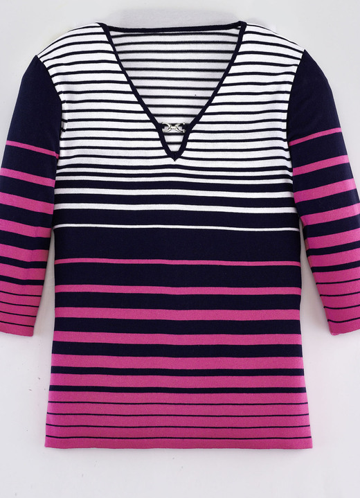Pullover - Pullover mit Ringeldessin Pullover - Pullover mit Ringeldessin, in Größe 036 bis 052, in Farbe MARINE-PINK-WEISS