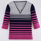 Pullover - Pullover mit Ringeldessin – Farbe MARINE-PINK-WEISS Pullover - Pullover mit Ringeldessin, in Größe 036 bis 052, in Farbe MARINE-TÜRKIS-WEISS