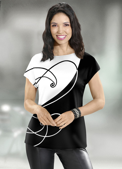 Shirts - Shirt mit edlem Druck, in Größe 036 bis 052, in Farbe SCHWARZ-GELB Ansicht 2