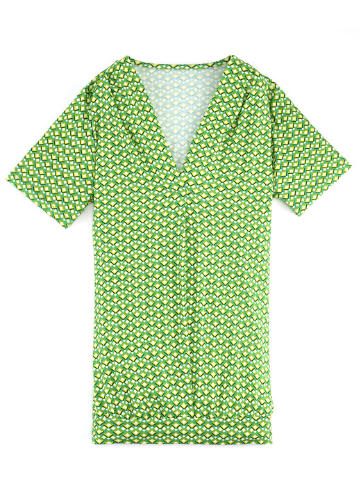 Shirts - Shirt mit rückwärtiger Smokverarbeitung in 2 Farben, in Größe 036 bis 052, in Farbe GRÜN-GELB-BUNT Ansicht 1