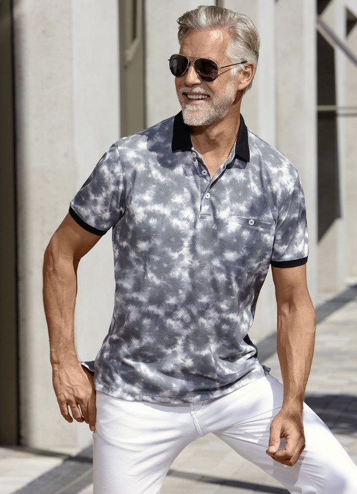 Hemden, Pullover & Shirts - Poloshirt in 2 Farben, in Größe 046 bis 062, in Farbe GRAU-WEISS Ansicht 1