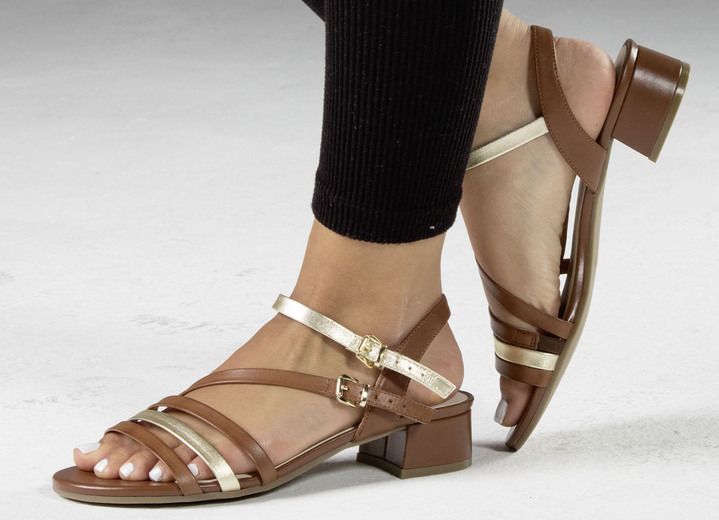 Komfortschuhe - Caprice Sandalette aus teilweise metallisiertem Nappaleder, in Größe 3 1/2 bis 8, in Farbe COGNAC-GOLD Ansicht 2