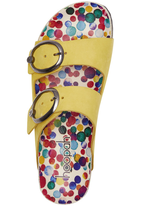 Sandaletten & Pantoletten - Andrea Conti Pantolette mit bunt bedrucktem Lederfußbett, in Größe 036 bis 042, in Farbe GELB Ansicht 2