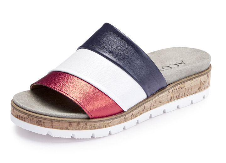 Komfortschuhe - ELENA EDEN, bequeme Damen-Pantoletten, Weite G, mit herausnehmbarem Fußbett, in Größe 035 bis 042, in Farbe BLAU-WEISS-ROT Ansicht 1