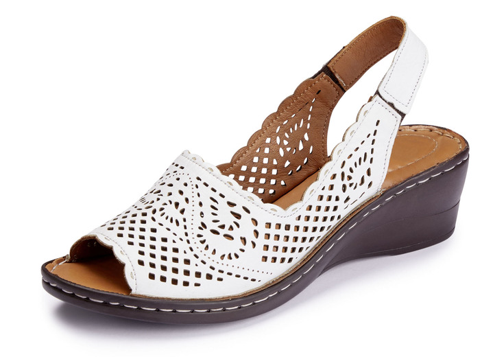 Komfortschuhe - ELENA EDEN Sandalette aus luftig, perforiertem, schattiertem Rind-Nappaleder, in Größe 036 bis 042, in Farbe WEISS Ansicht 1