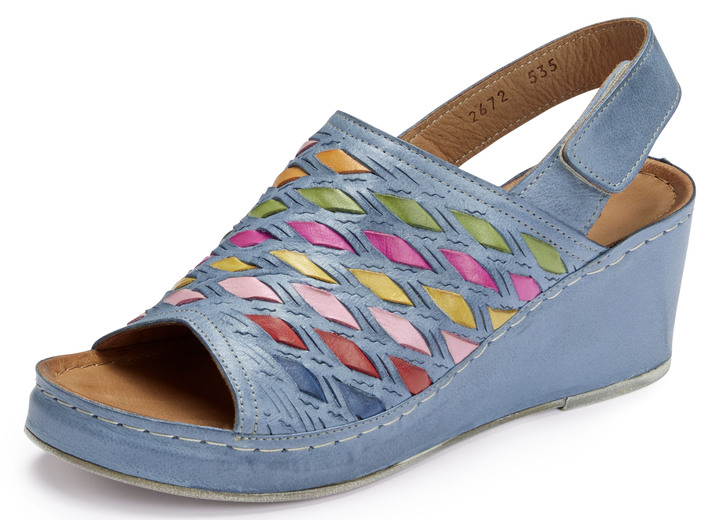 Komfortschuhe - Gemini Sandalette mit raffinierten, bunten Flechtdurchzügen, in Größe 036 bis 042, in Farbe JEANS Ansicht 1