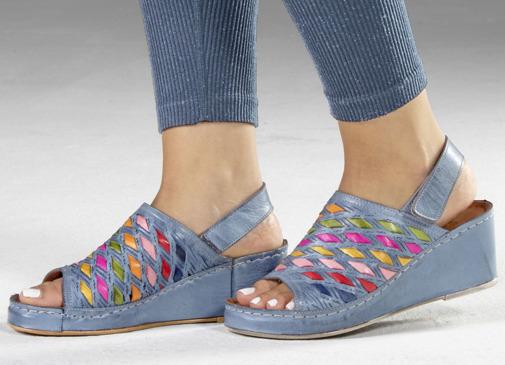 Komfortschuhe - Gemini Sandalette mit raffinierten, bunten Flechtdurchzügen, in Größe 036 bis 042, in Farbe JEANS Ansicht 2