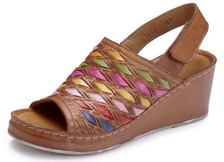 Komfortschuhe - Gemini Sandalette mit raffinierten, bunten Flechtdurchzügen, in Größe 036 bis 042, in Farbe COGNAC Ansicht 1