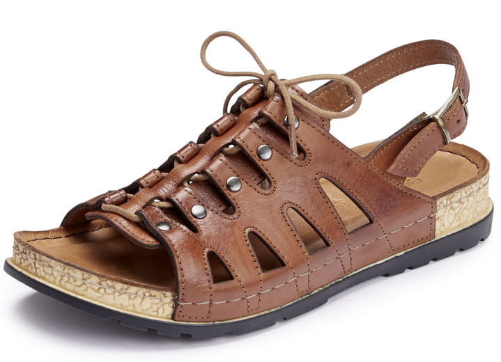 Komfortschuhe - Gemini Sandale mit elastischer Zierschnürung, in Größe 036 bis 039, in Farbe COGNAC Ansicht 1