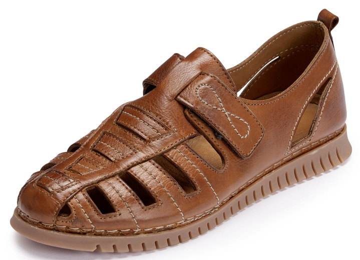 Komfortschuhe - Gemini Slipper mit luftigen Durchbrüchen, in Größe 036 bis 042, in Farbe COGNAC Ansicht 1