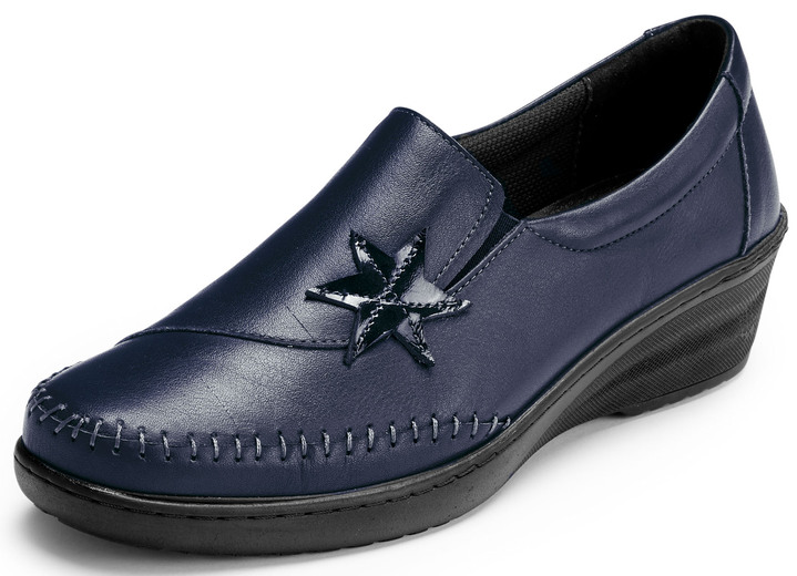 Komfortschuhe - Gemini Slipper mit Leder-Applikation, in Größe 036 bis 042, in Farbe MARINE Ansicht 1