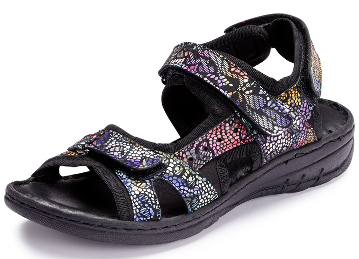 Komfortschuhe - Gemini Trekking-Sandale mit bunter Floral-Prägung, in Größe 036 bis 042, in Farbe SCHWARZ Ansicht 1