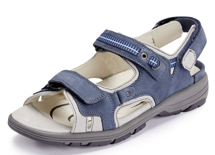 Komfortschuhe - Waldläufer, sportliche Damen-Sandalen, Weite H, mit herausnehmbarem Fußbett, in Größe 4 1/2 bis 9, in Farbe JEANS-HELLGRAU Ansicht 1