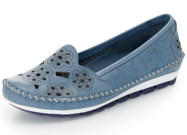 Komfortschuhe - Gemini, leichte Damen-Slipper, Weite G, mit herausnehmbarem Fußbett, in Größe 035 bis 041, in Farbe JEANSBLAU Ansicht 1