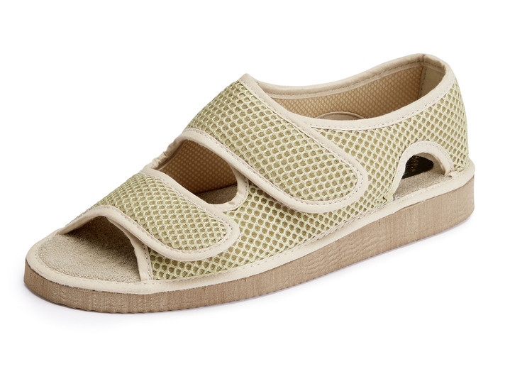 Komfortschuhe - Bequeme Damen-Sandalen, Weite H, aus gepolstertem Textilmaterial, in Größe 036 bis 042, in Farbe BEIGE Ansicht 1