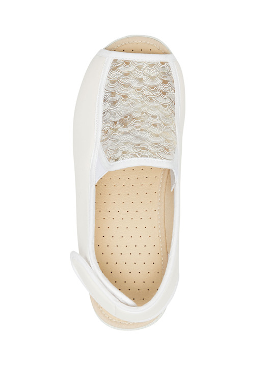 Komfortschuhe - Sandale aus elastischem Textilmaterial, in Größe 035 bis 042, in Farbe CREMEWEISS-GOLD Ansicht 2