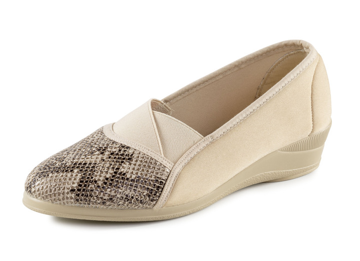 Komfortschuhe - Slipper aus elastischem Textilmaterial, in Größe 036 bis 042, in Farbe BEIGE-BRAUN Ansicht 1