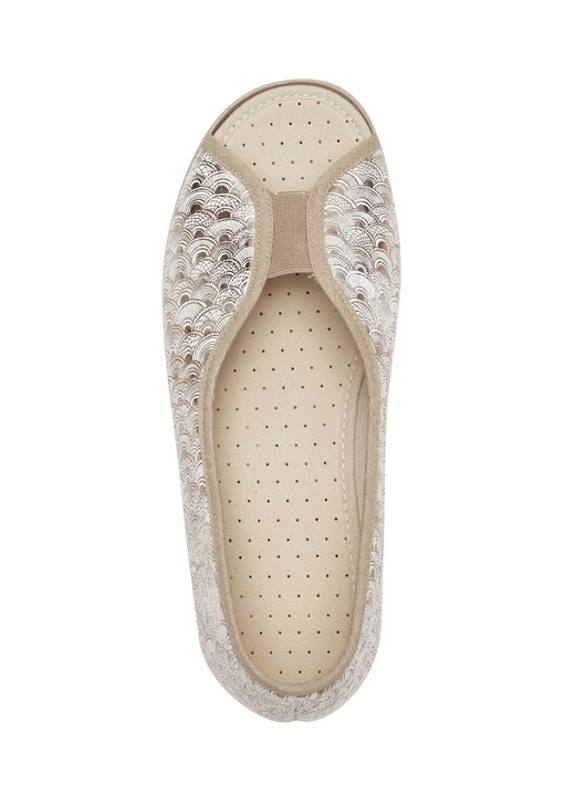 Komfortschuhe - Slipper in Goldbeige aus Textilmaterial, in Größe 035 bis 042, in Farbe GOLDBEIGE Ansicht 2