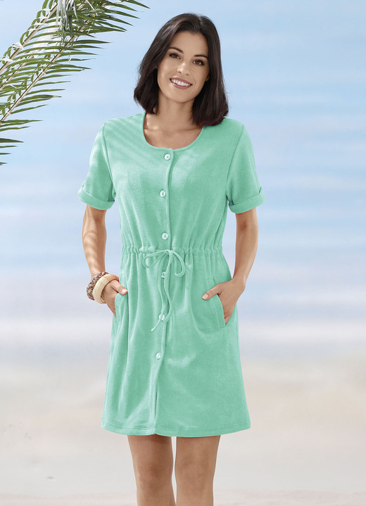 Strandmode - Frottier-Kleid mit durchgehender Knopfleiste, in Größe 038 bis 054, in Farbe MINT Ansicht 1