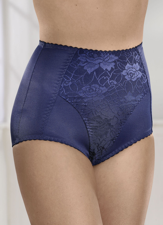 Slips - Miederhose mit Jaquarddessin, in Größe 070 bis 115, in Farbe 1X MARINE, 1X WEISS Ansicht 1