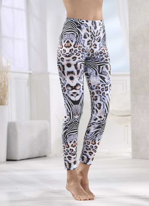 - Leggings mit Raubtierdessin, in Größe L (44/46) bis XXL (52/54), in Farbe SCHWARZ-FLIEDER-APRICOT Ansicht 1