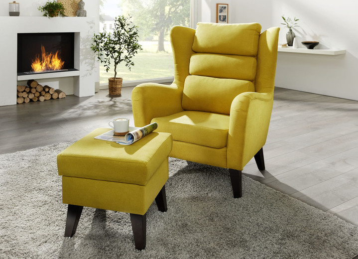 TV- & Relaxsessel - Sessel mit Hocker auf Holzgrundgestell, in Farbe SAFRAN Ansicht 1