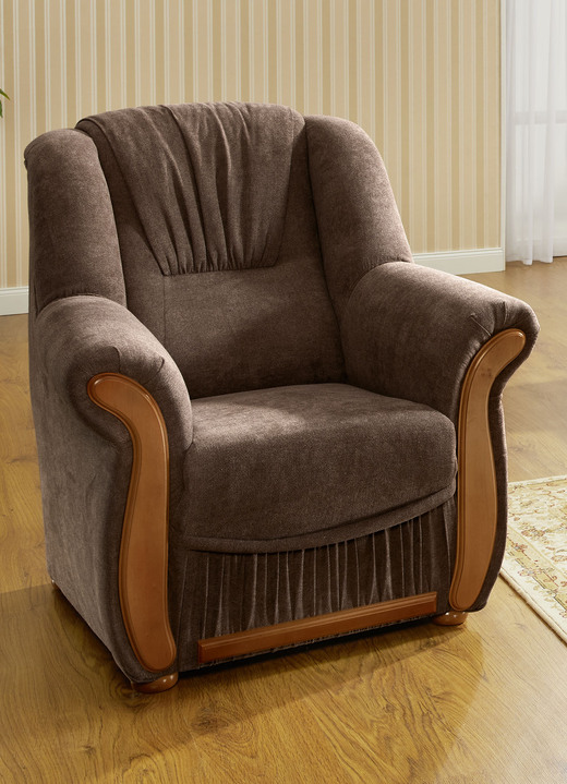 Polstermöbel - Polstermöbel mit angenehmem, hochflorigem Stoffbezug, in Farbe BRAUN, in Ausführung Sessel Ansicht 1
