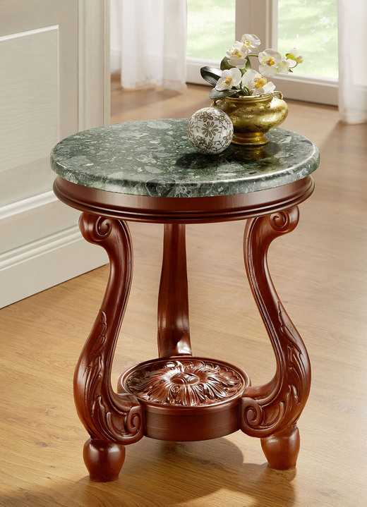 Couchtische - Wohnzimmertische mit Tischplatte aus Marmor-Konglomerat Ansicht 2 Couchtische - Wohnzimmertische mit Tischplatte aus Marmor-Konglomerat, in Farbe NUSSBAUM-GRÜN, in Ausführung Couchtisch Ansicht 2