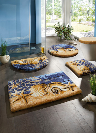 Heimtextilien - Badgarnitur mit rutschhemmender Rückseite, in Größe 100 (Vorleger halbrund, 50/ 80 cm) bis 112 (WC-Deckelbezug, 47/ 50 cm), in Farbe BLAU – Farbe BLAU – Ansicht 