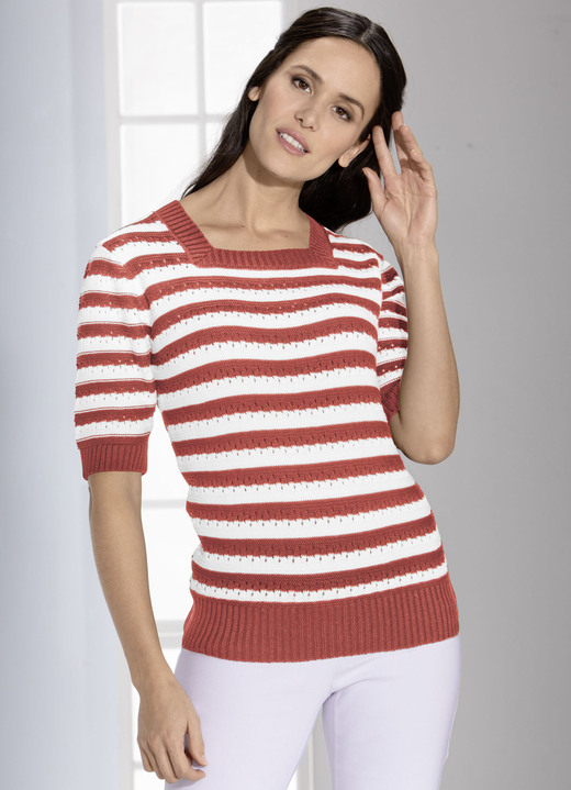 Pullover - Pulli in Ringeldessin, in Größe 036 bis 052, in Farbe TERRA-WEISS Ansicht 1