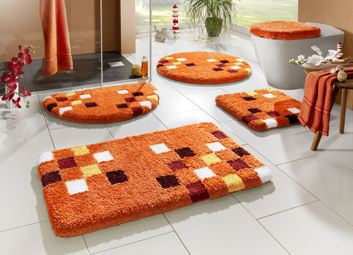 Badgarnituren - Badgarnitur mit latexierter, rutschhemmender Rückseite Ansicht 3 Badgarnituren - Badgarnitur mit latexierter, rutschhemmender Rückseite, in Größe 100 (Vorleger halbrund, 50/ 80 cm) bis 112 (WC-Deckelbezug, 47/ 50 cm), in Farbe ROT Ansicht 3