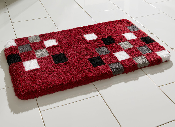 Badgarnituren - Badgarnitur mit latexierter, rutschhemmender Rückseite Ansicht 2 Badgarnituren - Badgarnitur mit latexierter, rutschhemmender Rückseite, in Größe 100 (Vorleger halbrund, 50/ 80 cm) bis 112 (WC-Deckelbezug, 47/ 50 cm), in Farbe ROT Ansicht 2