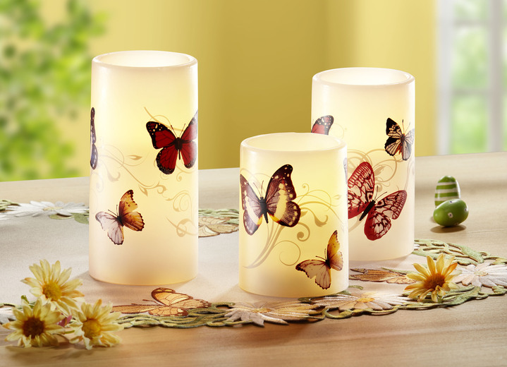 Frühling/Sommer - LED-Echtwachskerze, 3er-Set, in Farbe CREME Ansicht 2