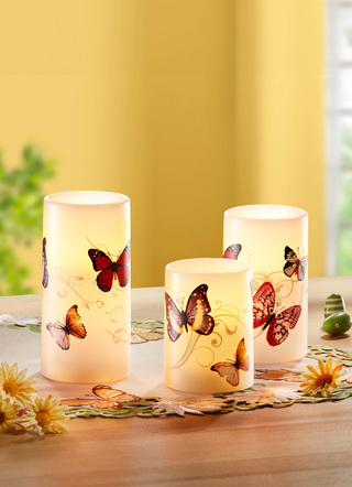 Frühling/Sommer - LED-Echtwachskerze, 3er-Set, in Farbe CREME