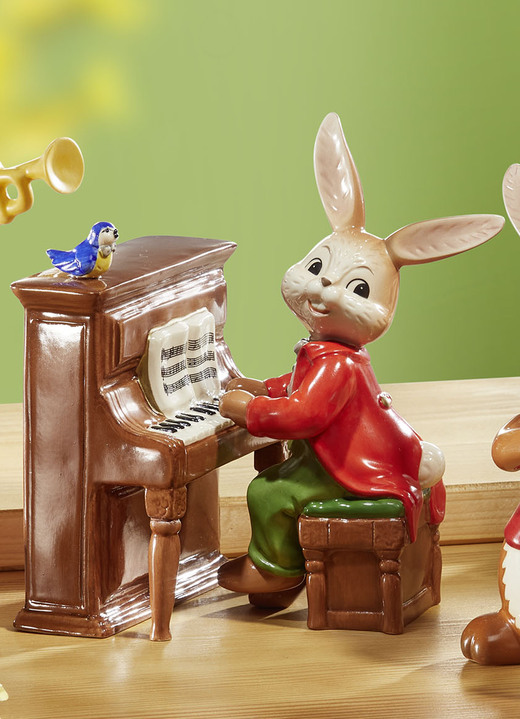 Ostern - Musizierende Hasen aus Feinsteingut, in Farbe BUNT, in Ausführung Spieluhr Hase am Klavier, 2-tlg. Ansicht 1