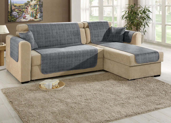 Sessel- & Sofaüberwürfe - Wohnaccessoires mit Anti-Rutsch-Beschichtung, in Größe 101 (Sesselschoner, 50x150 cm) bis 905 (2 Kissenbezüge, 40x 40 cm), in Farbe BEIGE Ansicht 14