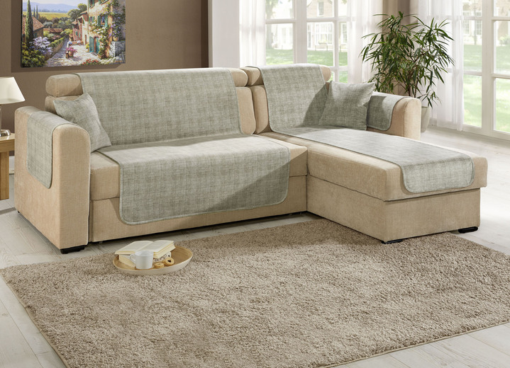 Sessel- & Sofaüberwürfe - Wohnaccessoires mit Anti-Rutsch-Beschichtung, in Größe 101 (Sesselschoner, 50x150 cm) bis 905 (2 Kissenbezüge, 40x 40 cm), in Farbe BEIGE Ansicht 3