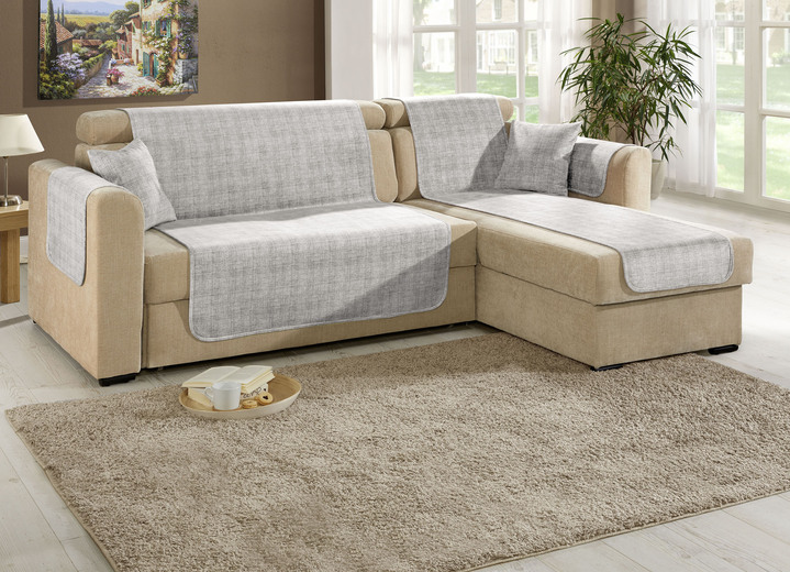 Sessel- & Sofaüberwürfe - Wohnaccessoires mit Anti-Rutsch-Beschichtung, in Größe 101 (Sesselschoner, 50x150 cm) bis 905 (2 Kissenbezüge, 40x 40 cm), in Farbe BEIGE Ansicht 8
