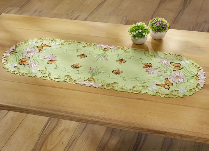 Tischdecken - Frühlingshafte Tisch- und Raumdekoration, in Größe 101 (Deckchen oval, 35/ 50 cm) bis 404 (Kissenbezug, 40/ 40 cm), in Farbe GRÜN-BUNT