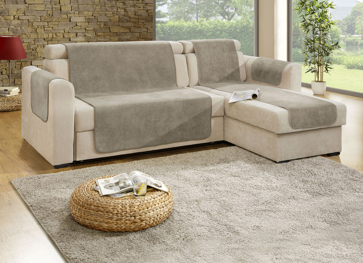 Sessel- & Sofaüberwürfe - Sessel- und Sofaschoner mit Fleckschutz und Anti-Rutsch-Beschichtung, in Größe 101 (Sesselschoner, 50x150 cm) bis 865 (2 Armlehnenschoner, 50x 70 cm), in Farbe NATUR Ansicht 1