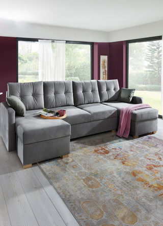 Gemütliche Wohnlandschaft mit Bettfunktion und 3 Bettkästen