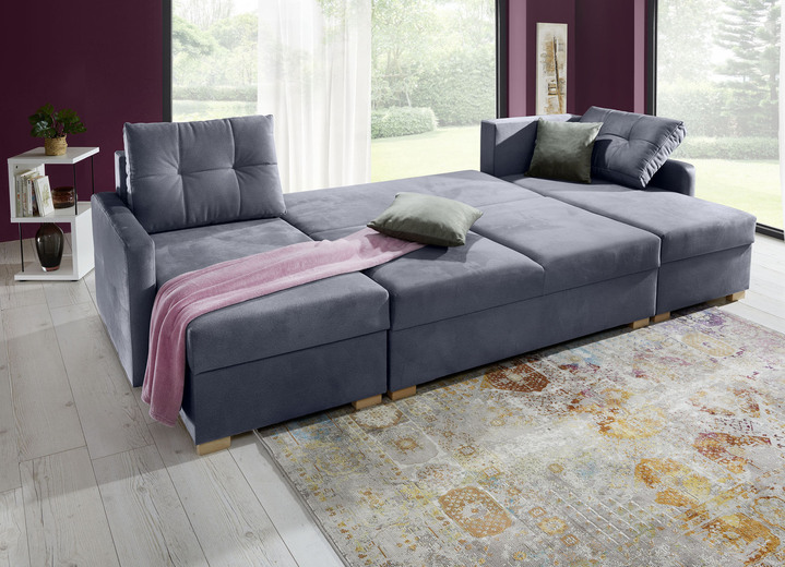 Funktions-Polstermöbel - Gemütliche Wohnlandschaft mit Bettfunktion und 3 Bettkästen, in Farbe ANTHRAZIT Ansicht 3
